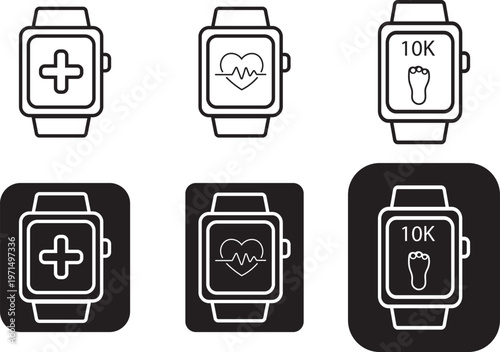 Smartwatch fitness and health tracking icons