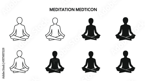 Illustrations of various meditation postures using mediticon figures