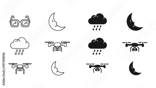 Iconic representations of weather, surveillance, and nighttime activities with drones
