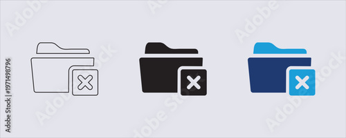A Delete Folder icon, user interfaces to signify the removal or deletion of a folder. digital file management actions like remove, cancel, or trash. a standardized symbol in digital design. 