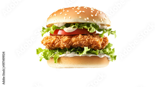 Crispy chicken burger with lettuce and tomato