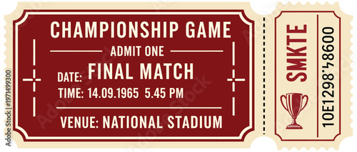 Championship game final match ticket with trophy admission