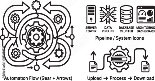 Process Workflow Icons Set Vector Illustration with Business Flow and Step by Step Line Design