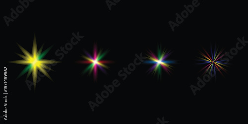 Vibrant spectrum of sparkling light effects on a black background