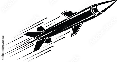 Military Ballistic Missile Launch Vector Illustration with High Speed Motion Lines for Defense, War Conflict, Aerospace Technology, and Modern Weaponry Design