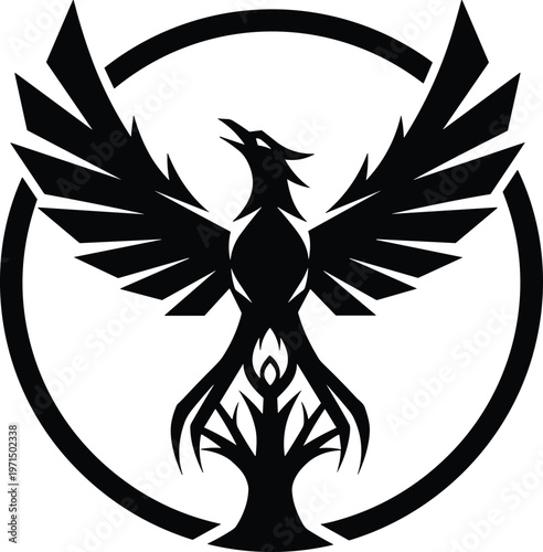 Phoenix logo design, fire bird emblem, mythical phoenix silhouette, gaming logo, mascot logo, black phoenix vector illustration symbol
