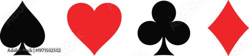 Playing card suit icon collection with spade heart club diamond gambling casino poker artwork, vector template set