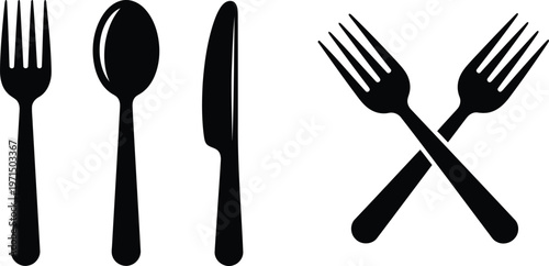 Classic set of utensils and crossed forks illustration Vector