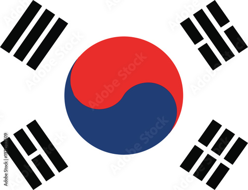The national flag of south korea featuring the yin-yang symbol and trigrams Vector