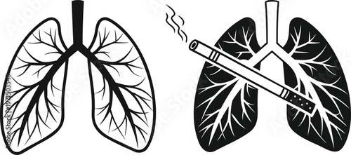 Healthy lungs versus lungs damaged by smoking