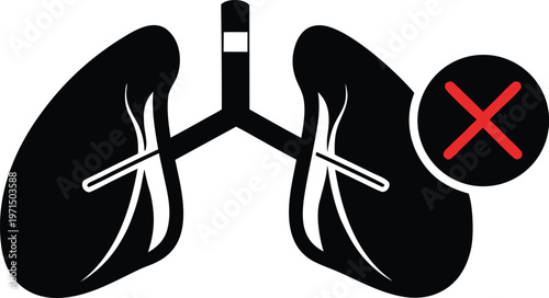 Icon of human lungs with a red cross symbol indicating respiratory health issues or smoking prohibition