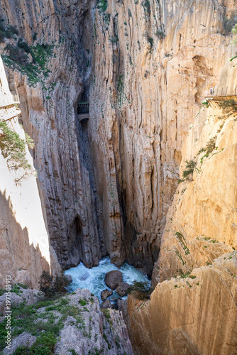 Vertical walls of gorge. Caminito del Rey,