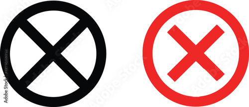 Two circular prohibition symbols with different colored outlines and crosses. Vector