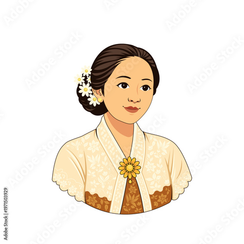 Indonesian National Heroine R.A. Kartini Illustration for Women's Emancipation Day