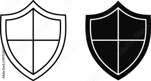 Contrast between empty and filled heraldic shields with central cross designs Vector