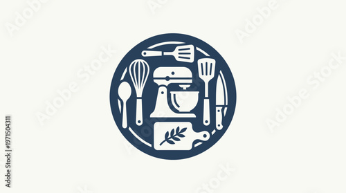 Kitchen Utensil Emblem in Navy Blue