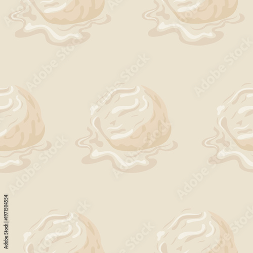 seamless pattern with scoops of vanilla ice cream on a light background arranged randomly, for thematic printing, textiles or backgrounds for social networks