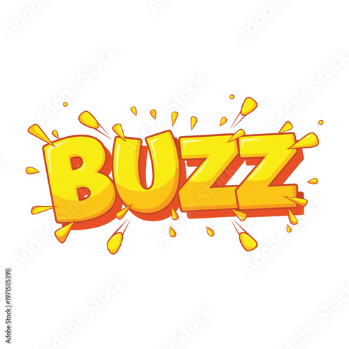 Yellow comic style buzz word text effect with explosion elements isolated on white background