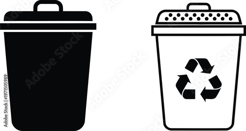 Two trash bins with different purposes depicted in a minimalist style Vector