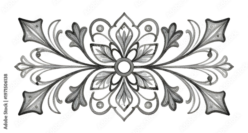 Fototapeta premium watercolor, flower, floral, blossom, bloom, petals, plant, botanical, nature, foliage, leaves, leaf, stem, branch, symmetry, symmetrical, stylized, abstract, artistic, art, paint, painting, brush, tex