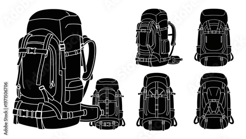 Backpack Silhouette Collection: Hiking, Camping, Travel Gear Icons