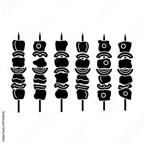 Barbecue Skewers with Meat and Vegetables Silhouette Icon