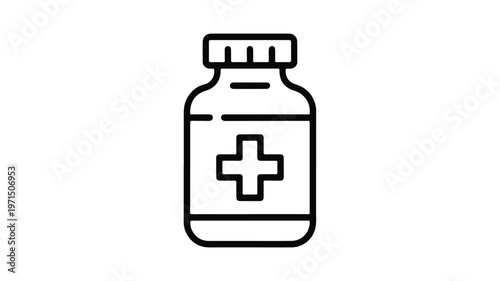 Medical bottle icon with a plus symbol representing healthcare and medicine
