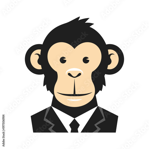 Business Monkey Avatar Wearing Suit and Tie, Professional Animal Character