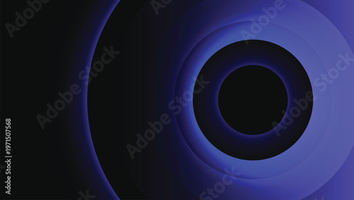 Modern elegant dark gradient circle background with glowing blue rings and abstract light effects for futuristic technology banner and presentation design