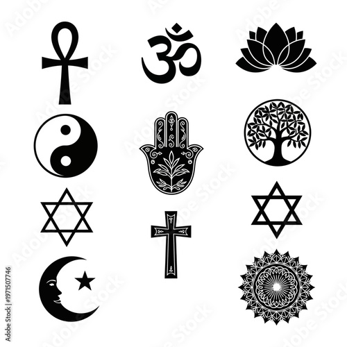 Collection of Spiritual and Religious Symbols Icons Vector