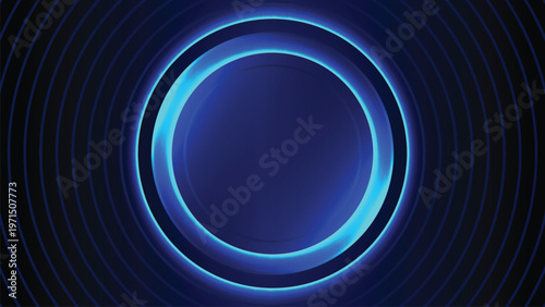 Dark elegant gradient circles with glowing neon light rings, abstract futuristic background design for technology banner, presentation and digital layout