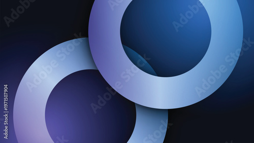 Elegant dark blue gradient circles with glowing neon light rings, abstract futuristic background for banner, presentation, poster and web design