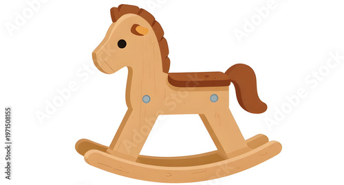 wooden rocking horse illustration isolated on white background for kids toy design, classic wooden rocking horse illustration for nursery and baby room decor design, rocking horse toy vector illustrat