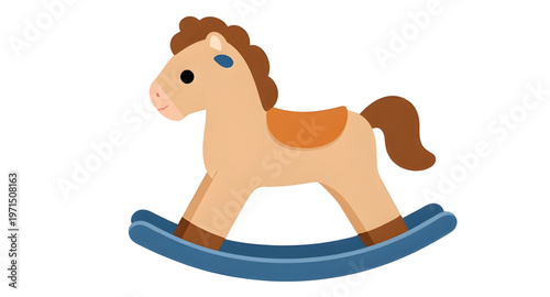 wooden rocking horse illustration isolated on white background for kids toy design, classic wooden rocking horse illustration for nursery and baby room decor design, rocking horse toy vector illustrat