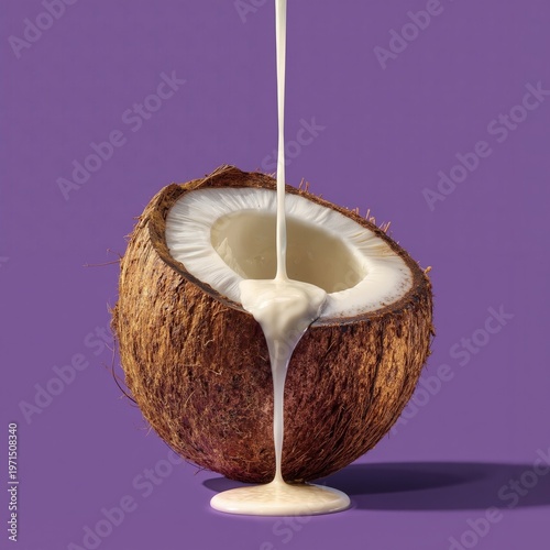 A coconut with milk being poured into it