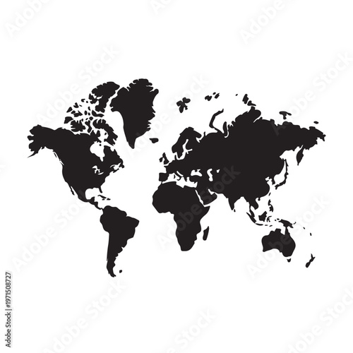 World map in silhouette style isolated on white background depicting global interconnectedness international travel and geography.