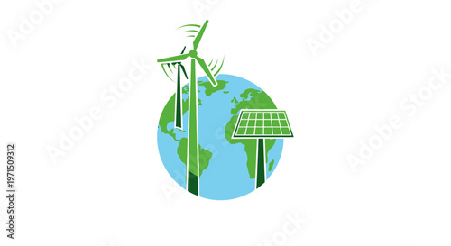 Green Earth with Solar Panels Turbines.