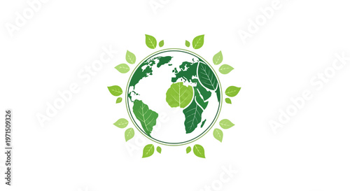 Green Globe with Leaves Eco Symbol.