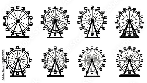 Ferris Wheel Icons Set, Amusement Park Rides, Entertainment Vector Graphics