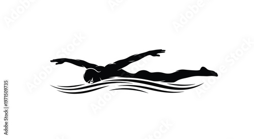 A swimmer in action captured as a striking black form silhouette