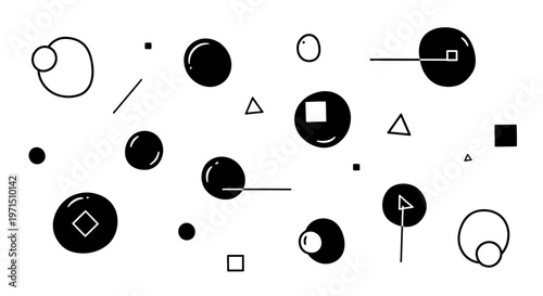 Abstract Black and White Geometric Pattern with Circles and Shapes