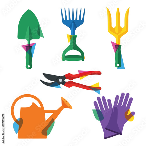Gardening Tools Set: Shovel, Rake, Fork, Shears, Watering Can, Gloves