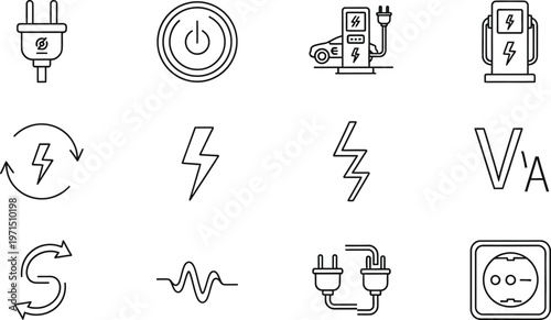 Electrical power and energy icons a collection of line drawings