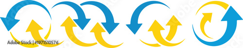 Arrow icon set with rotation and repeat symbols. Two arrow spin, return and reverse signs, circular refresh and restart icons with editable stroke vector lines.eps
