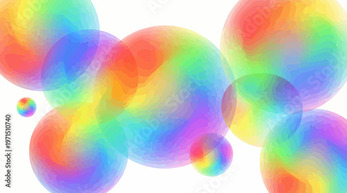 Abstract Rainbow Bubbles Floating on a White Background with Soft Blending Colors.