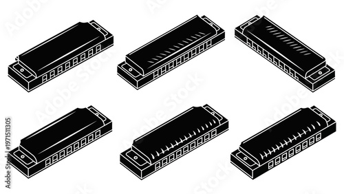 Harmonica Collection - Musical Instrument Icons, Isolated on White Background