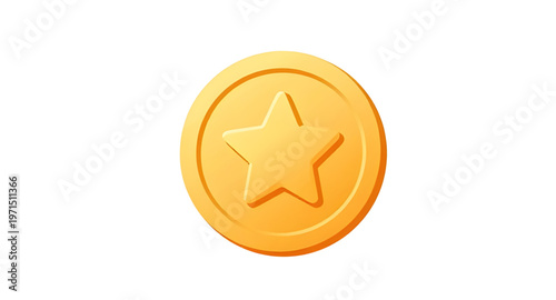 golden coin with star symbol illustration isolated on white background for finance design concept, gold coin icon with star for reward and bonus design projects, golden star coin vector illustration f