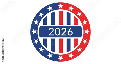 American Election Emblem 2026 Red White Blue Stars Stripes Circular Design