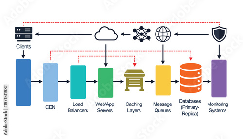 Modern cloud based technology infrastructure diagram for web applications