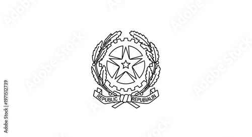 Emblem with star and laurel wreath.